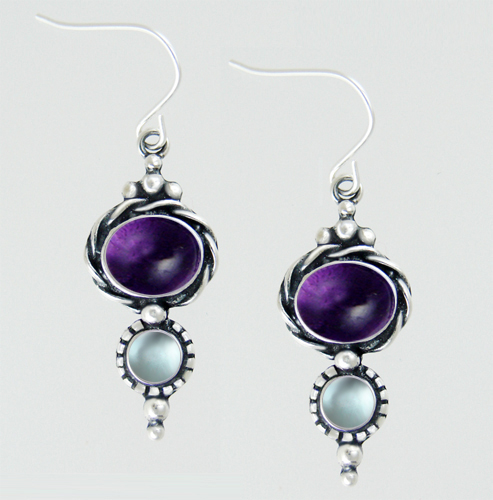 Sterling Silver Drop Dangle Earrings With Amethyst And Blue Topaz